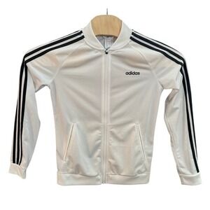 Adidas Womens Track Jacket White Black 3-Stripe Full Zip Mock Neck Small S